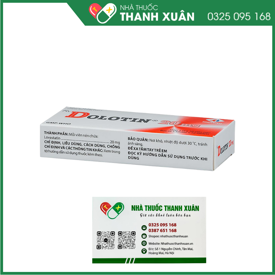 Dolotin 20 mg hỗ trợ dự phòng tiên phát bệnh mạch vành, tăng cholesterol huyết